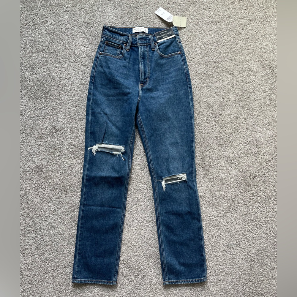 Abercrombie & Fitch Women's Straight Leg Jeans - Dark Blue